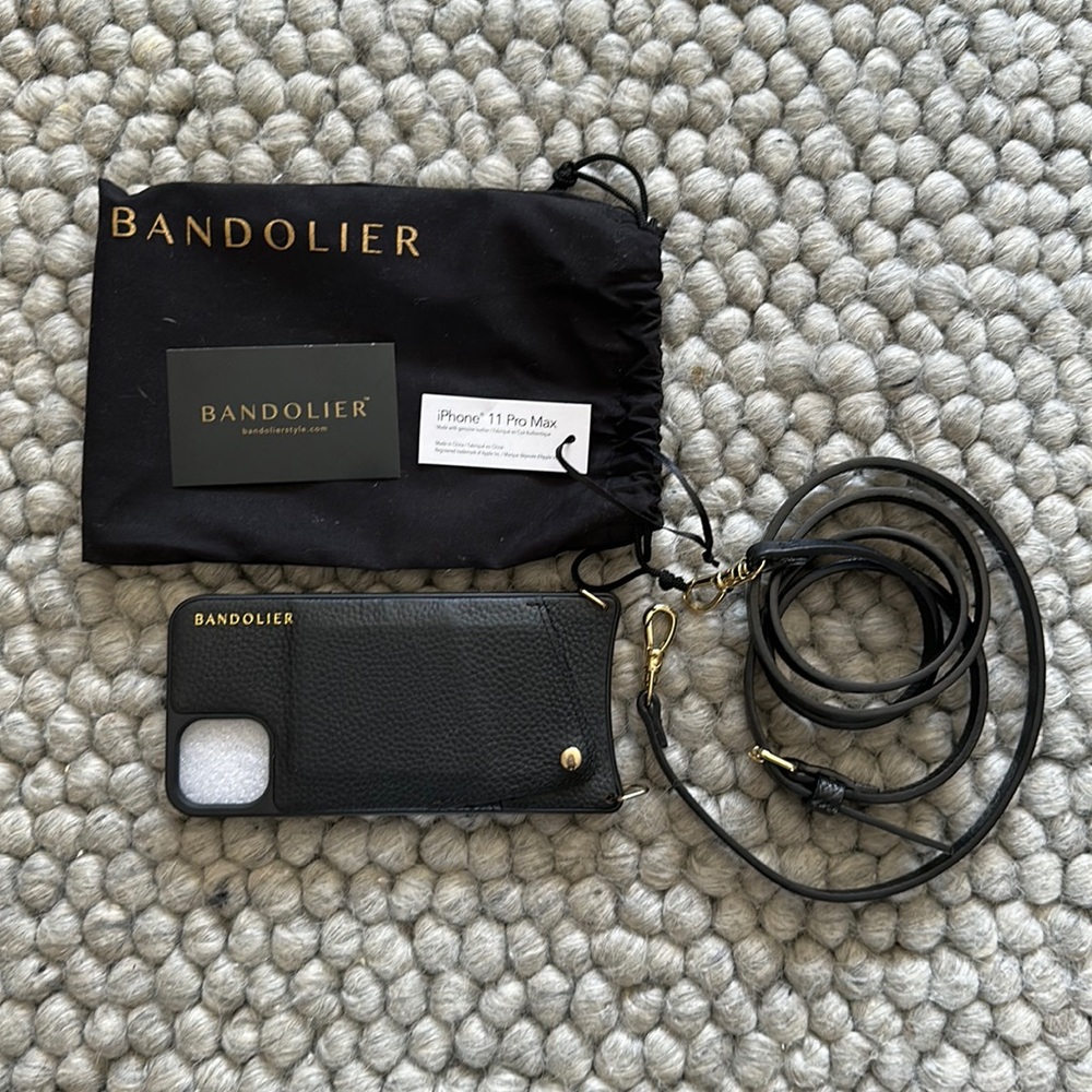 Bandolier iPhone 11 Pro Max cross body phone case/wallet.